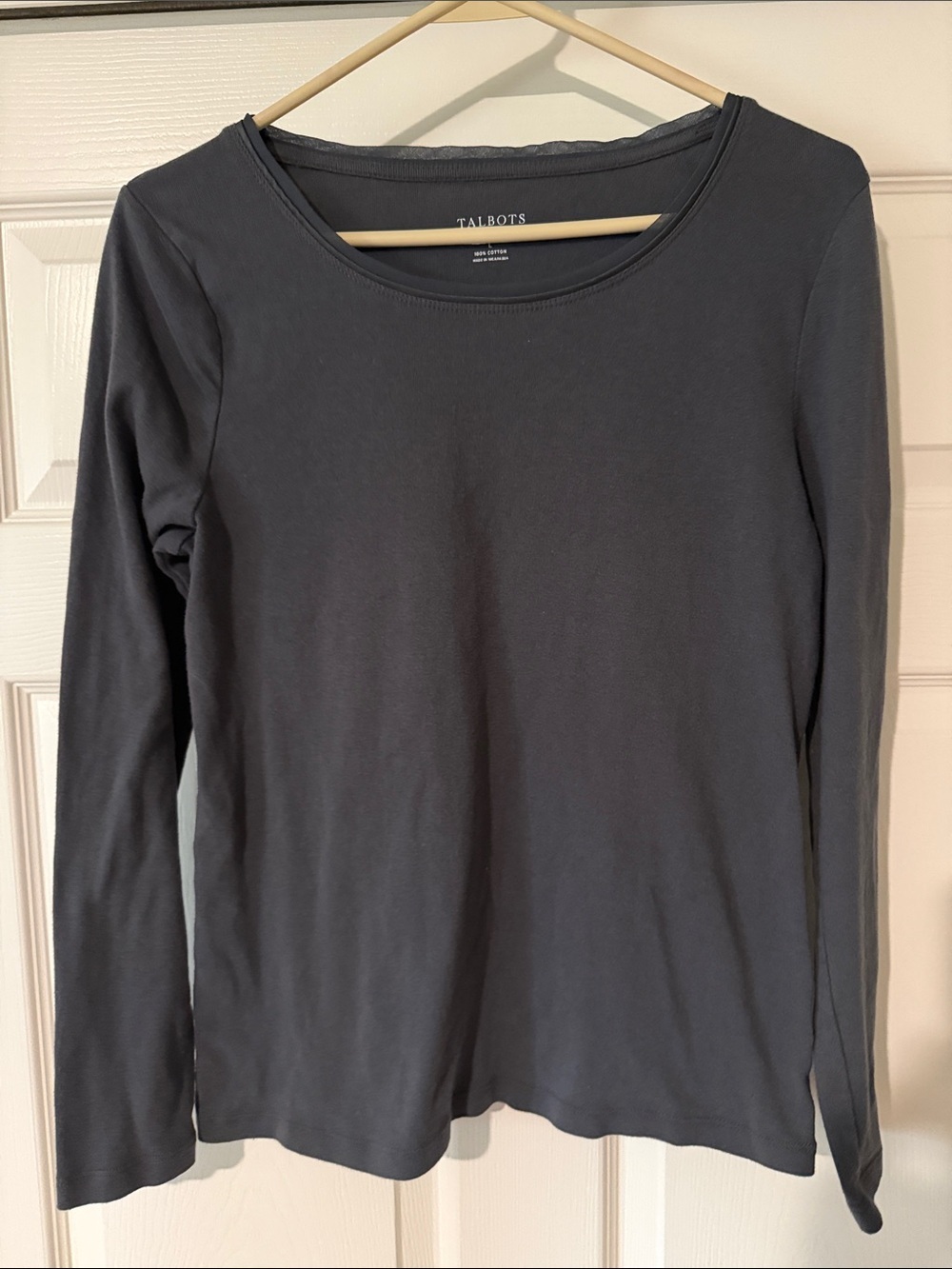Talbots Women's Long-Sleeve Scoop Neck Tee in Charcoal Gray